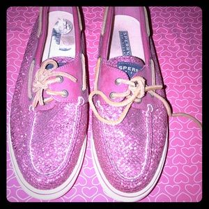 Pink glitter sperry shoes